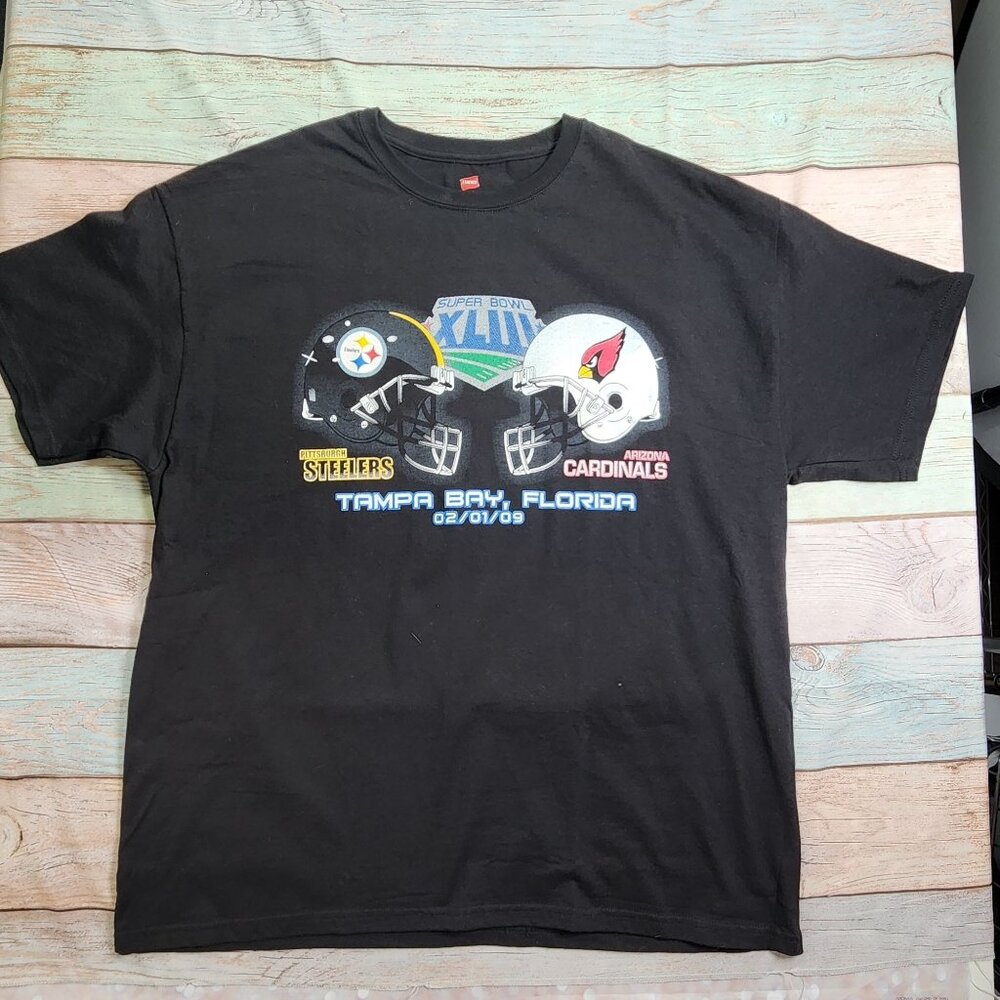 Hanes Men’s XL Super Bowl XLIII T-Shirt Steelers vs Cardinals Black NFL Tee